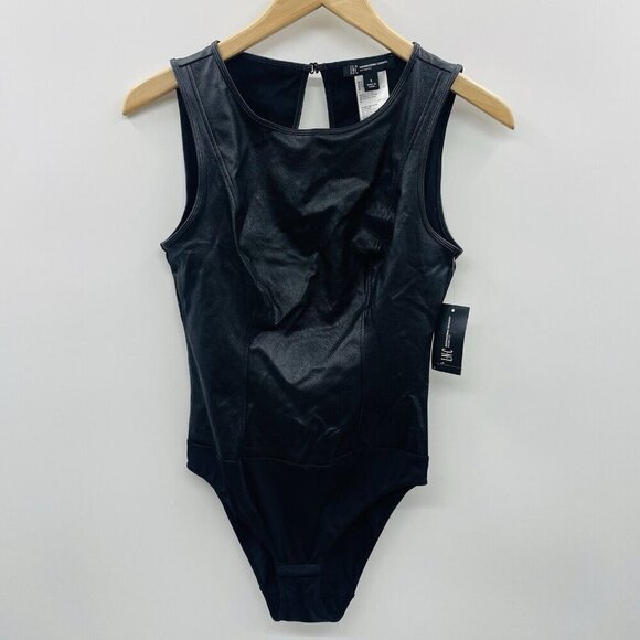 INC International Concepts Womens Small Faux Leather Bodysuit in Black $50 2467 - Picture 3 of 10
